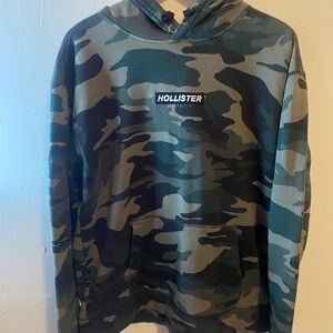 Hollister Camo Hoodie Green Camouflage Logo Pullover Sweatshirt Men’s XL